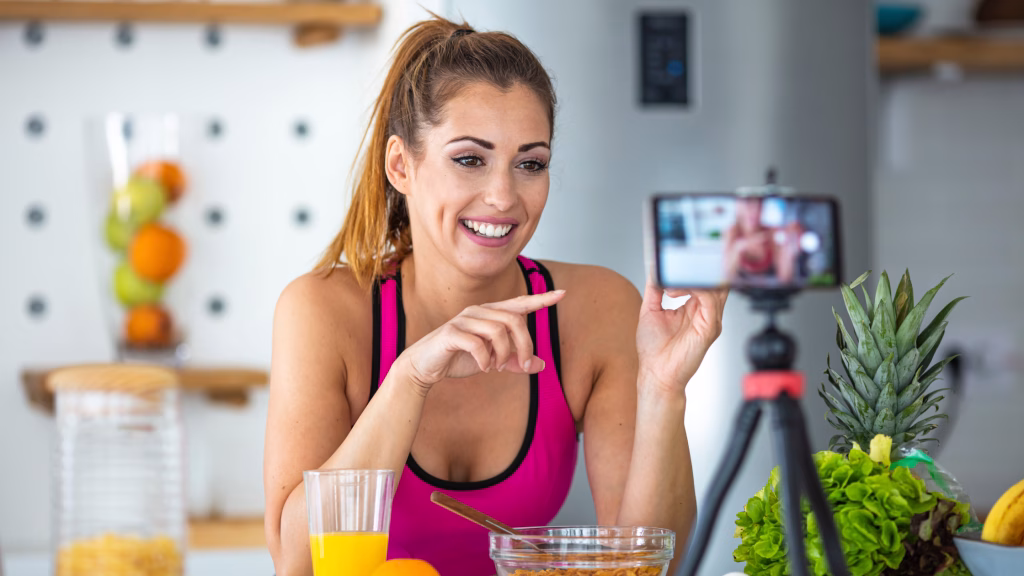 american health fitness diet influencer recording a video with a phone