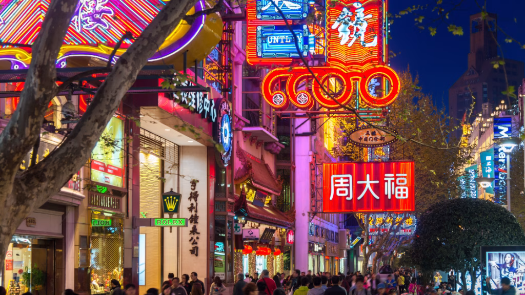 busy shopping district street in shanghai china